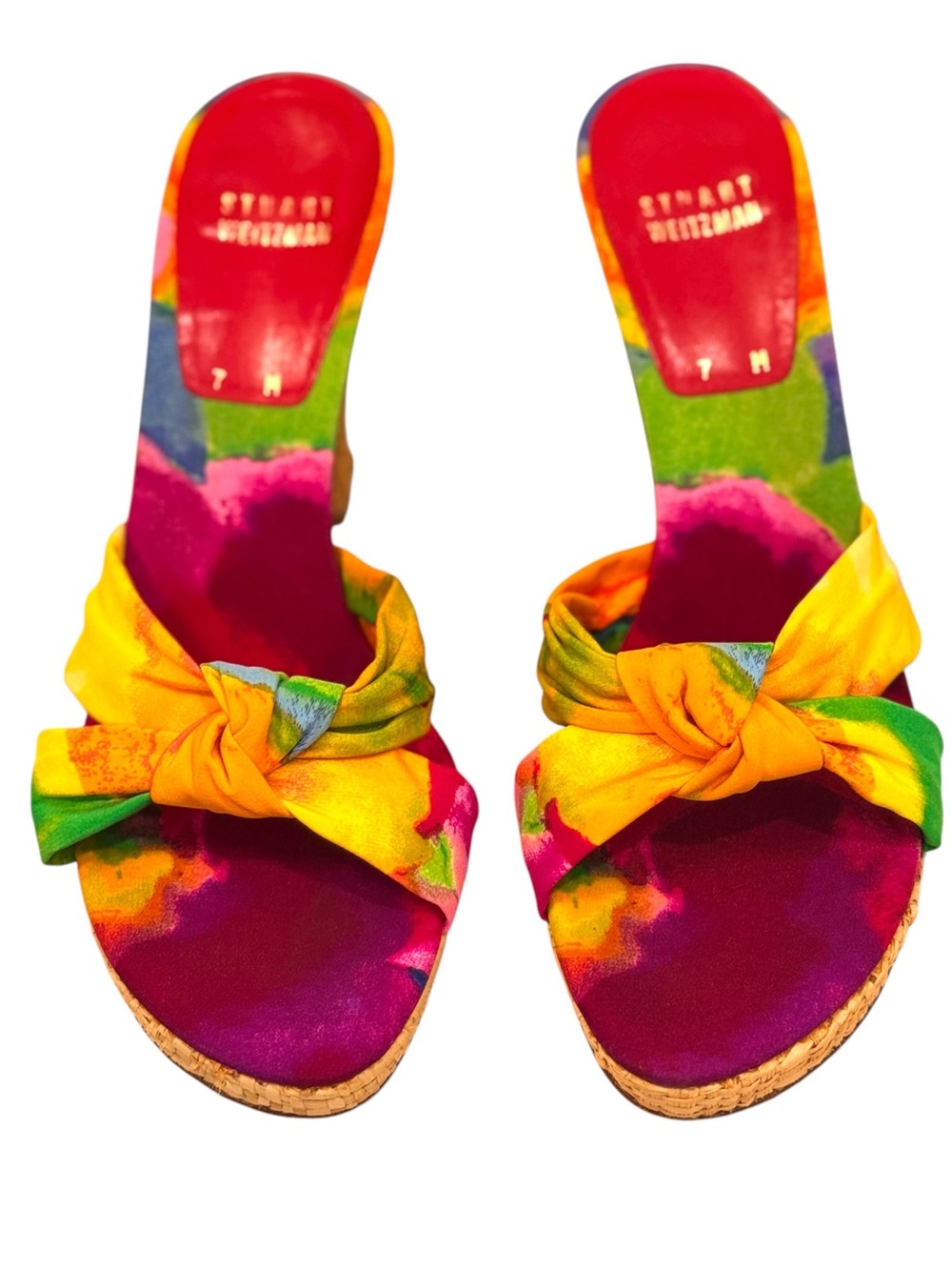 Stuart Weitzman Watercolor Tie-Dye Knot So Tropical Platform Heels Size 7M